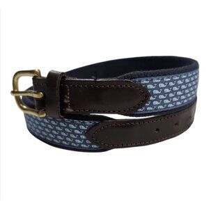 Vineyard Vines Belt Classic Whale Canvas Blue Boys Embossed Leather Silk